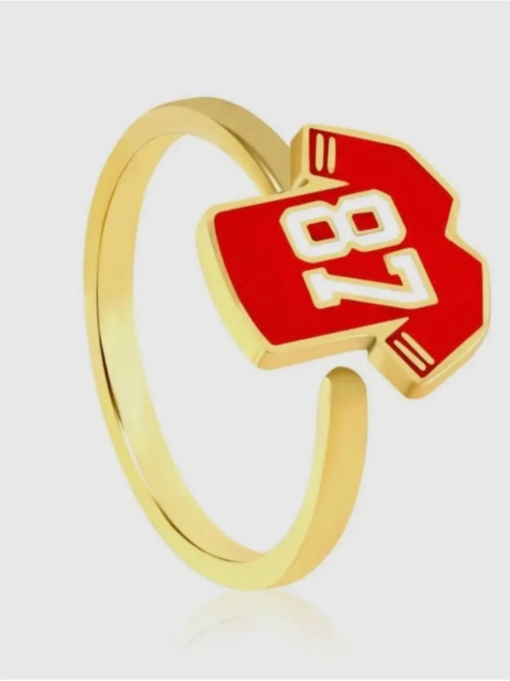 Kansas City Chiefs Gold Ring with Red '87' Jersey Charm Travis Kelce Ring